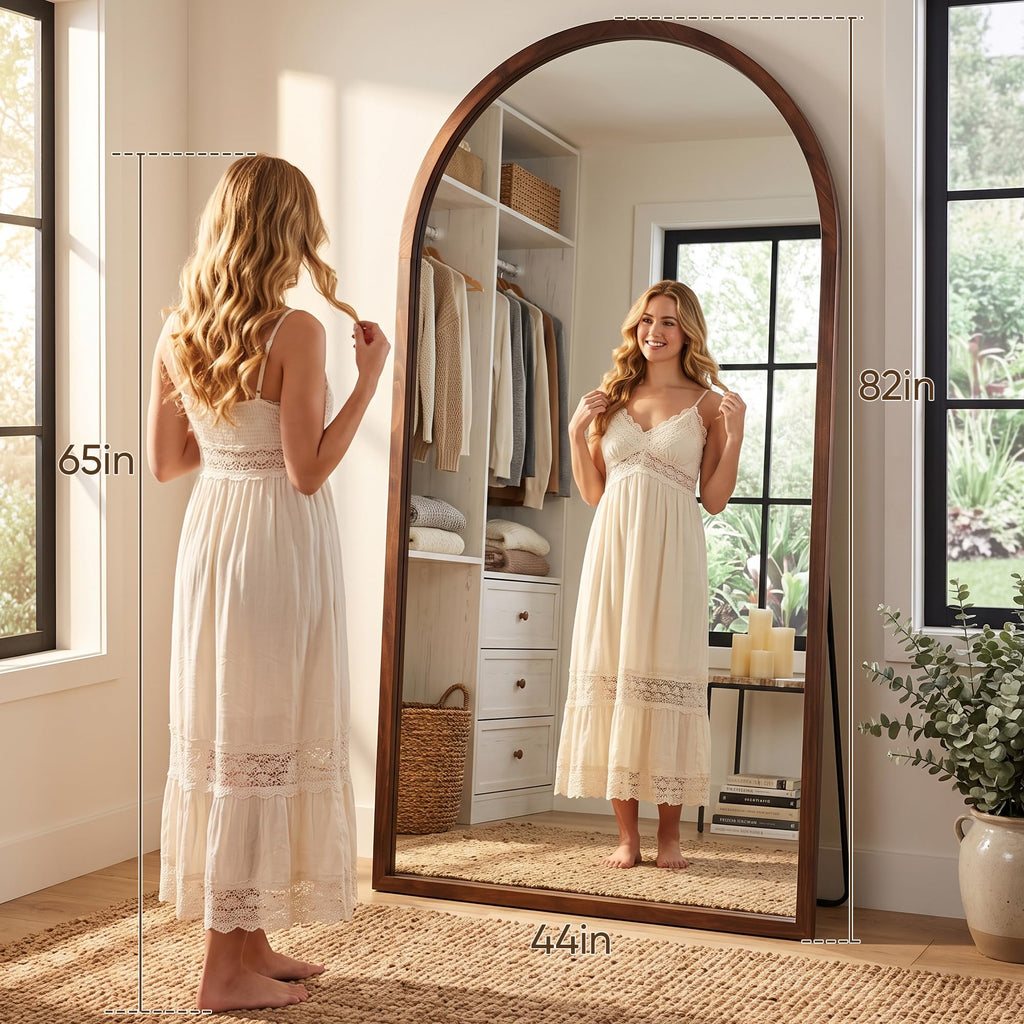 76" x 41" Arched Full Length Mirror, Solid Wood Frame Floor Mirror