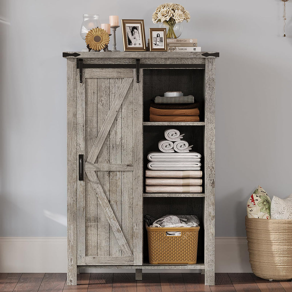 31.5" Farmhouse 5-Drawer Dresser with Barn Doors, Light Rustic Oak