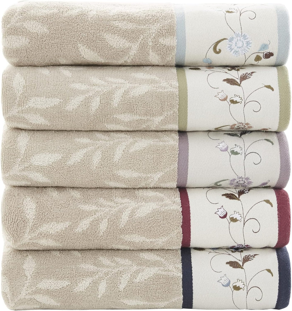 Park Serene 100% Cotton Bath Towel Set Luxurious Floral Decorative Towels Embroidered Cotton Jacquard Design Soft