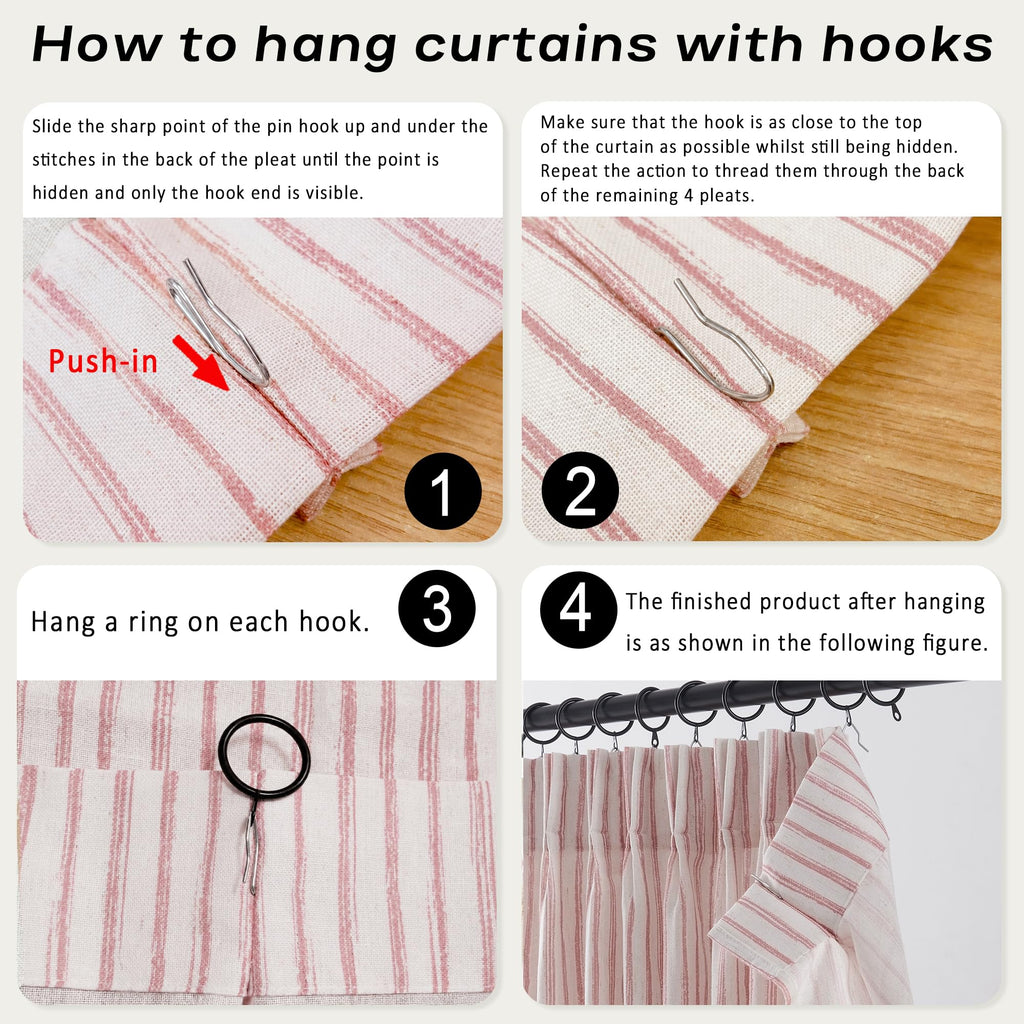 36 inch Length Boho Striped Pinch Pleat Curtains Pink Striped