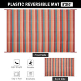 Outdoor Waterproof Patio Rug 8x10 Plastic Straw Reversible Outside Orange Red Colorful Striped Carpe
