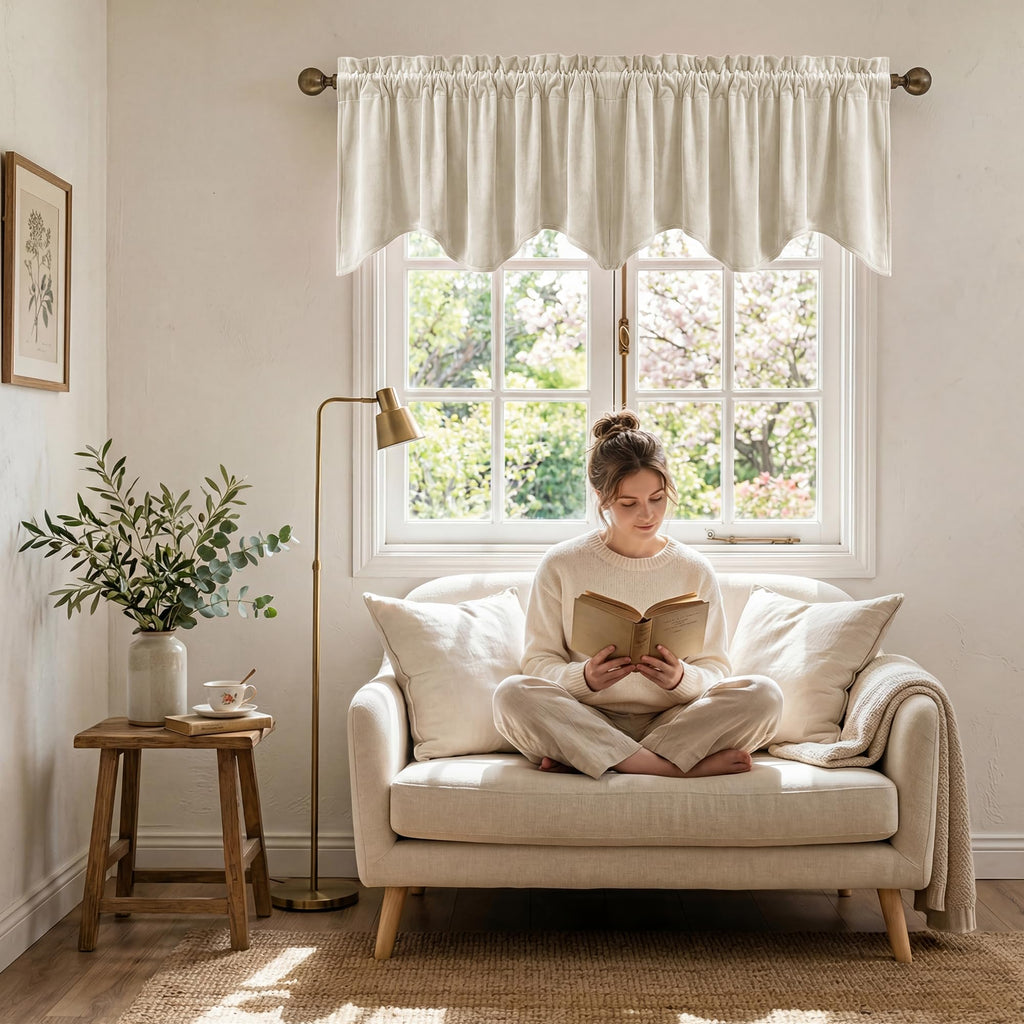 Beige Window Valance Curtains 52x18 Inch, 1 Panel