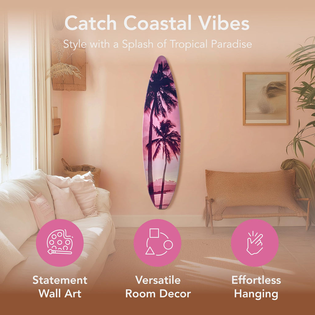 60" Vice City Surfboard Decor - Palm Tree Sunset Wall