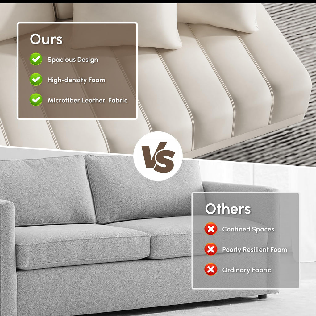 Leather Sectional Sofa - 126" Oversized L-Shaped Modular Couch with Storage Table & Ottoman, White Sofa for Modern