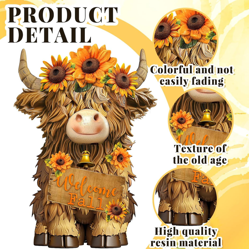 Fall Highland Cow Figurines Decor, Resin Fall Table Decor - Set of 2