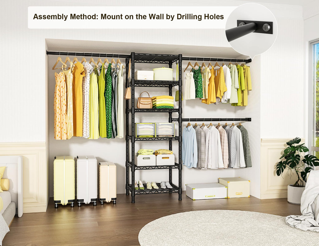 M5 Wall Mounted Clothes Garment Rack, Heavy Duty Closet Storage System