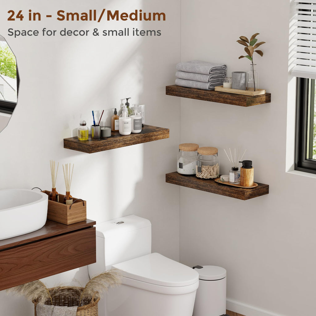 48 Inch Floating Shelves for Wall 8 Inch Deep Rustic Brown Shelves Set of 2, Wall Mounted Rustic Wood Long Floating