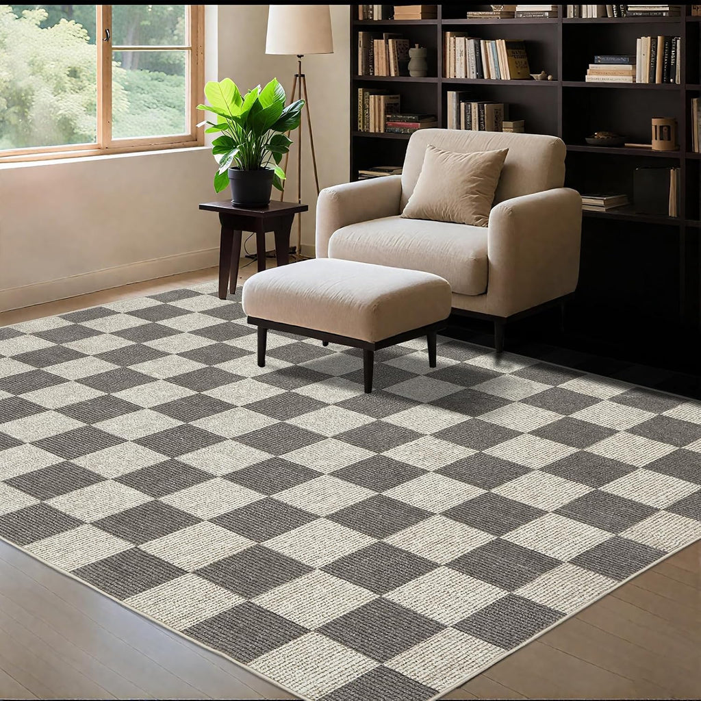Checkered Rug 5x7 Washable Soft Rug Low-Pile Boho Rugs with Non-Slip Backing s, Classroom, ‎Dining Room, Office, Kids