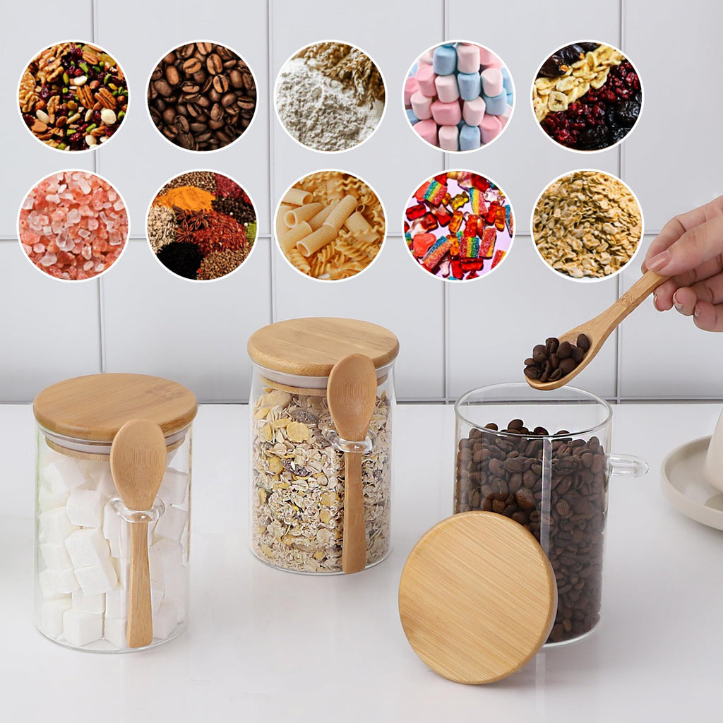 Sugar Jar Bath Salt Container - 17 oz Glass Jar with Bamboo Lid and Spoon, Sugar Cube Holder and Canister for