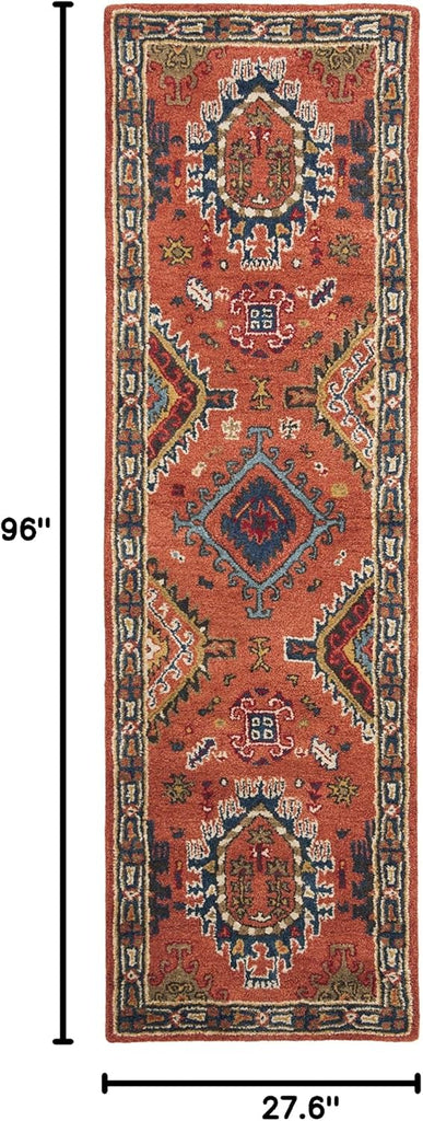 Heritage Area Rug - 10' x 14', Rust & Navy, Handmade Wool, Traditional Design