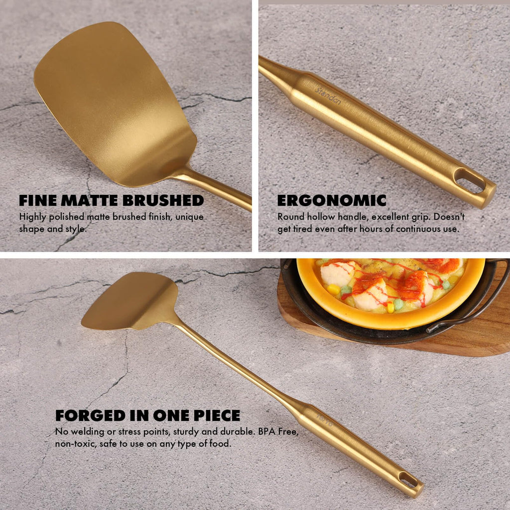 Gold Cooking Utensils Set - 16 PCS All Metal Small and Large Spoons Set