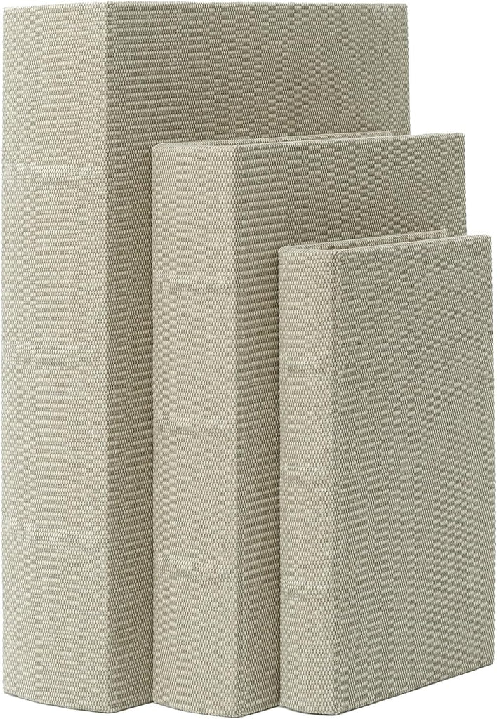 Decorative Book Boxes Set of 3 - Modern Faux Linen & Wood Hidden Storage for Coffee Table - Stackable Fake Books for