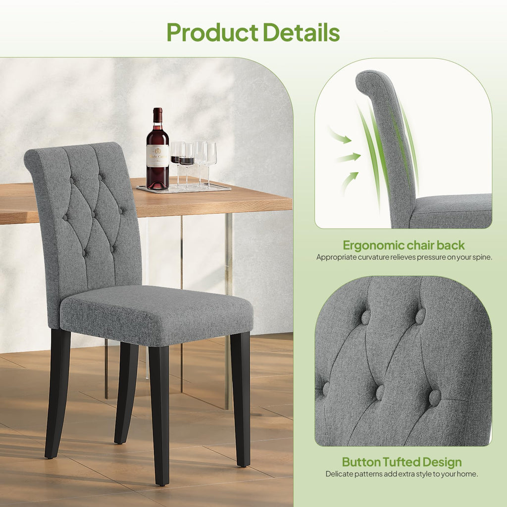 Upholstered Dining Chairs Set of 4, Button Tufted Parsons Dining Chair with Solid Wood Legs, Modern Fabric Side Chair