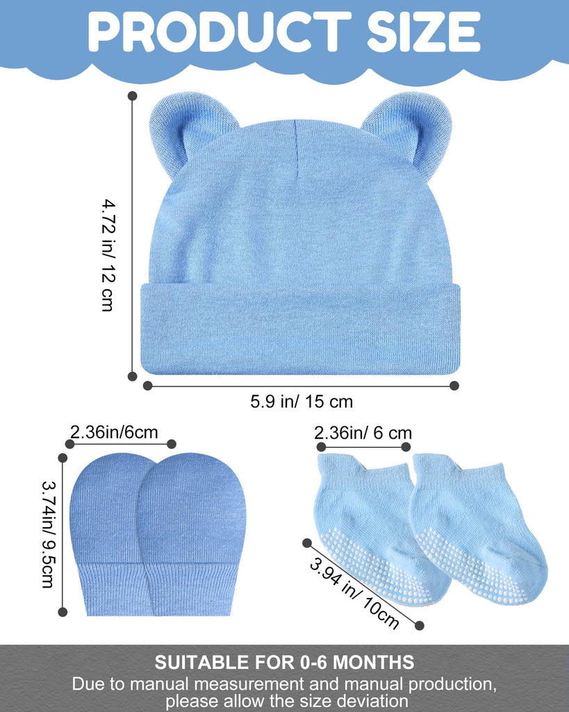 Newborn Baby Hat Set, White, Blue, Brown, Black, 5 Set