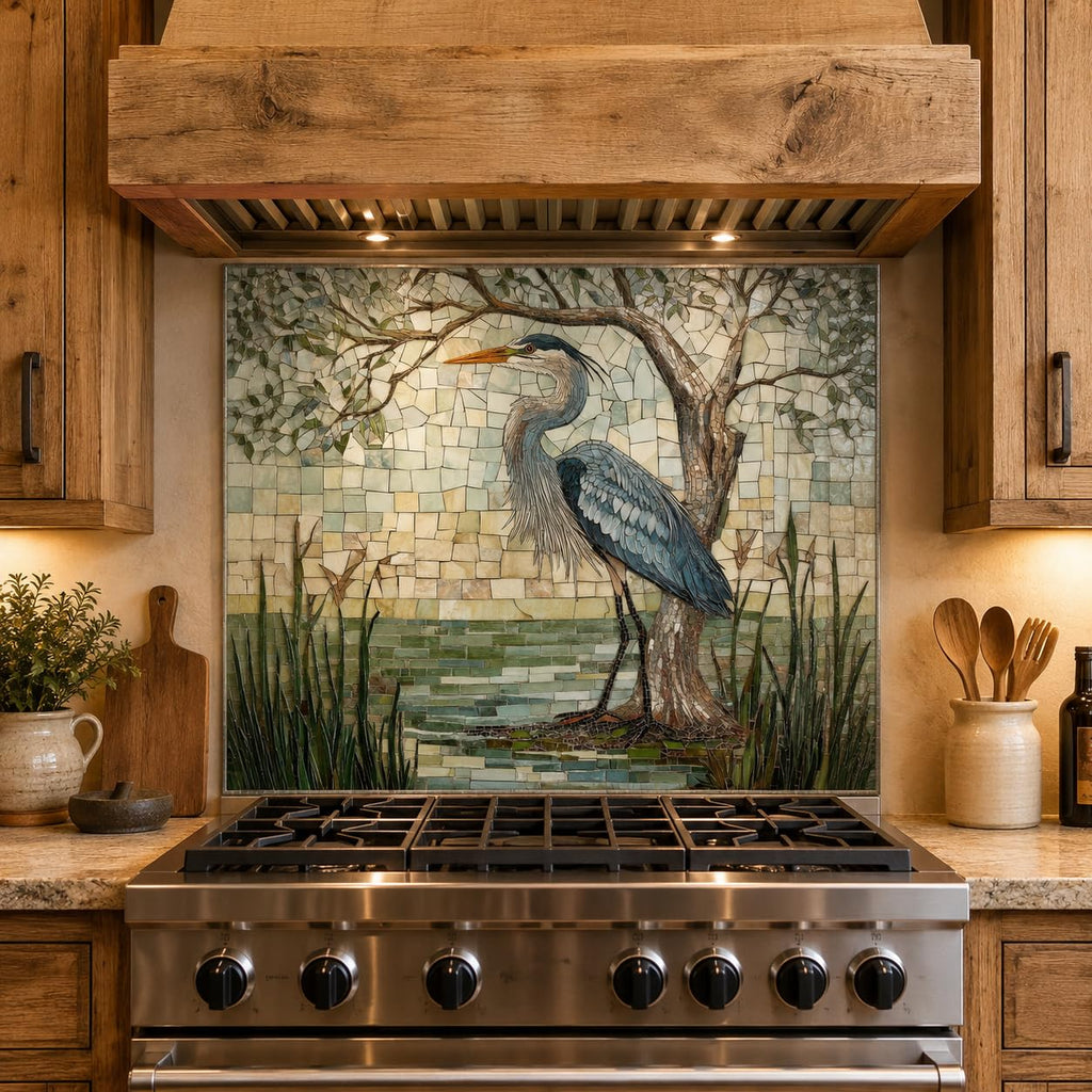 Heron Glass Backsplash, Tempered Glass Backsplash, Glass Backsplash Wall, Kitchen Backsplash, Easy to Install Stove