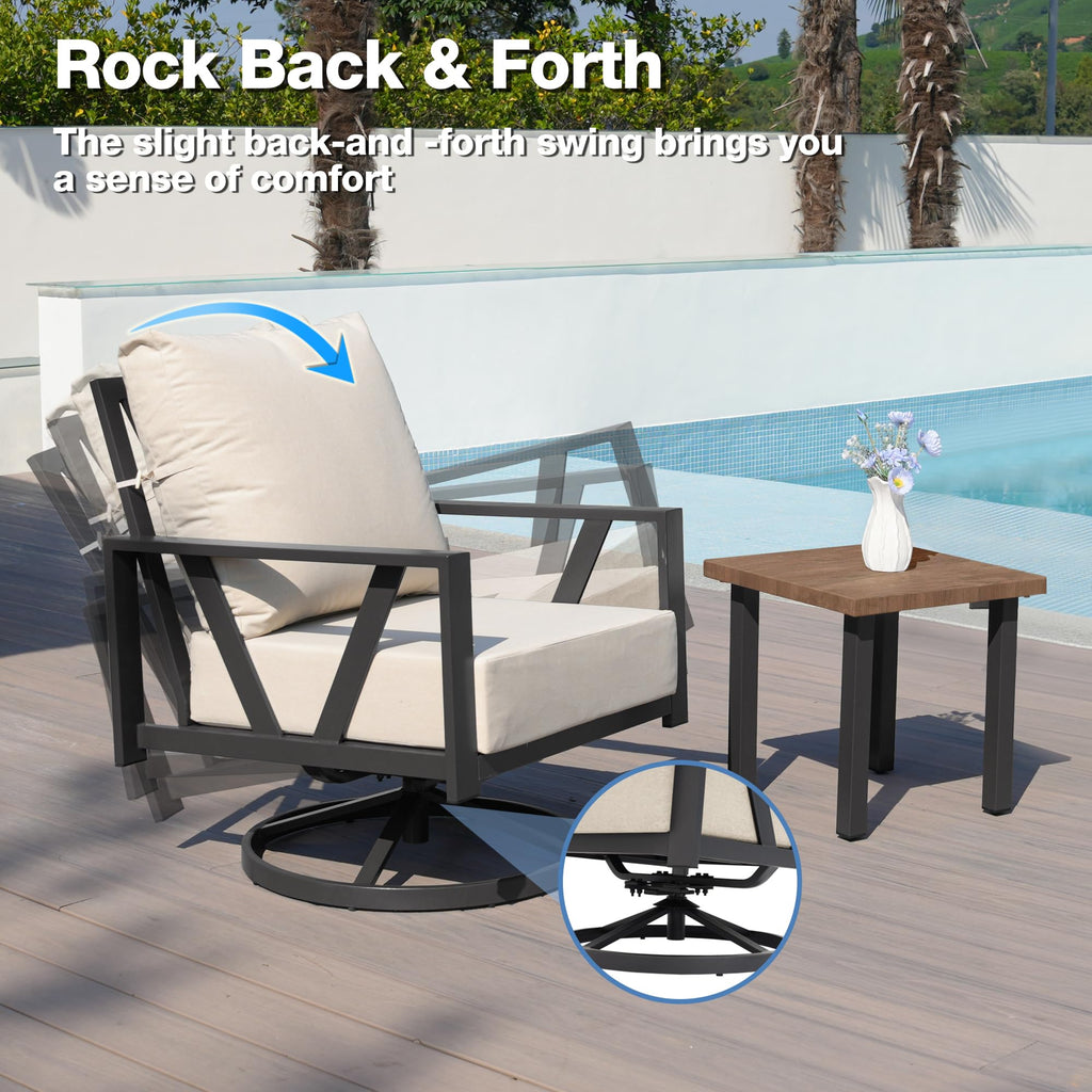 Patio Swivel Rocking Chairs Set of 2 with 6 Inch Cushion, Beige