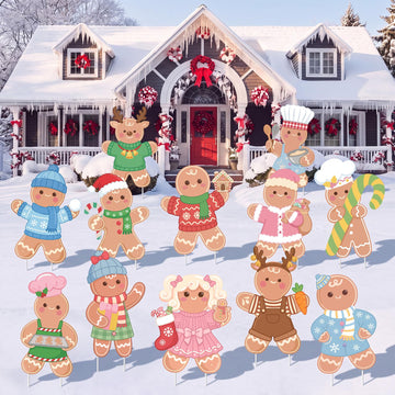 12 Pcs Christmas Gingerbread Man Yard Sign with Stake Outdoor Decor