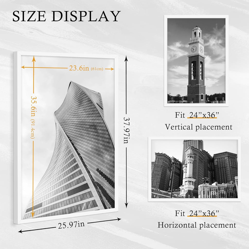 24x36 Poster Frame 2 Pack, White Poster Frames 24 x 36 inches | Horizontal or Vertical Wall Mounting, 36x24 Picture