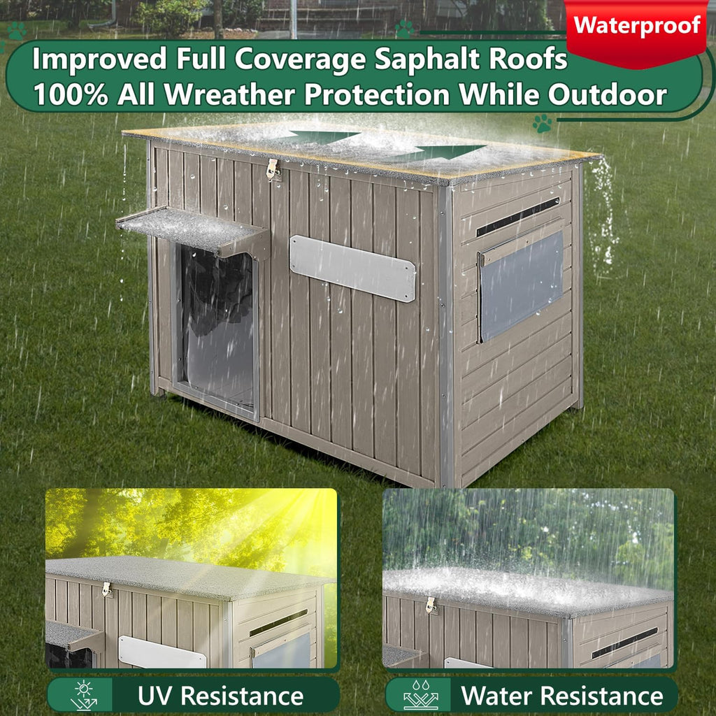 43.3" L Large Outdoor Dog House Weatherproof Doghouse for Medium to Large Dogs with Anti Bite Frames Wooden Dog