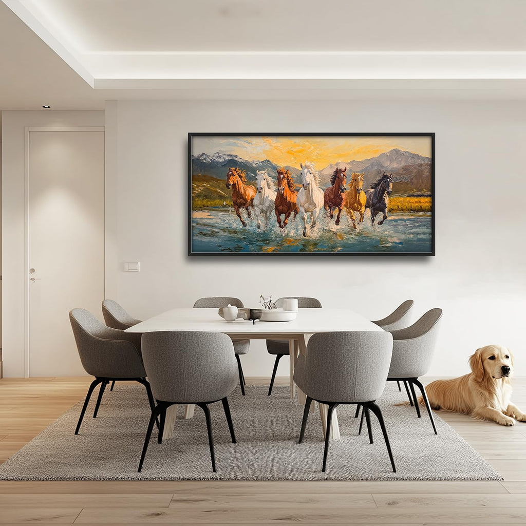 Horse Wall Art Lucky 7 Seven Running Horses Motivational Pictures Wall Decor Large Western Wild Animals Canvas Prints