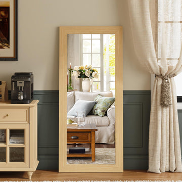 Modern Full Length Mirror Wood Frame, 56x20'' Large Floor Mirror with HD Tempered Glass & Wall Mount Option