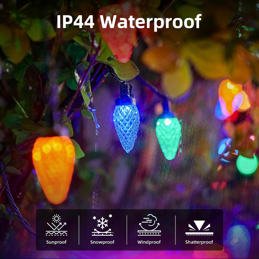 C9 LED Christmas Lights Outdoor, 97ft 150 LED Waterproof Strawberry Christmas Decorations String Lights, Plug in