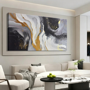 Black Gold Abstract Wall Art Modern Marble Canvas Print Decor 20"x40"