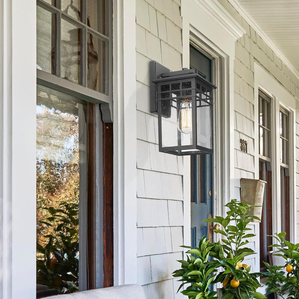 Outdoor Light Fixtures Wall Mount, Modern Farmhouse Exterior Wall Sconces with Seeded Glass for Porch