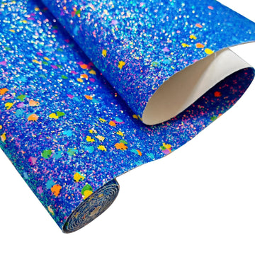 Navy Blue Chunky Glitter Faux Leather Confetti Heart PU Fabric Roll, 52" x 12" inches, Ideal for Birthday