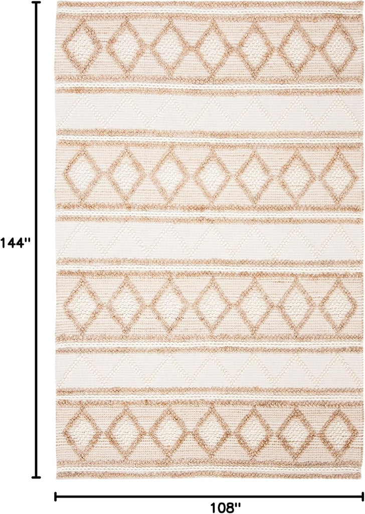 Natural Fiber Area Rug - 9' x 12', Beige & Ivory, Handmade Moroccan Boho Tribal Jute & Wool