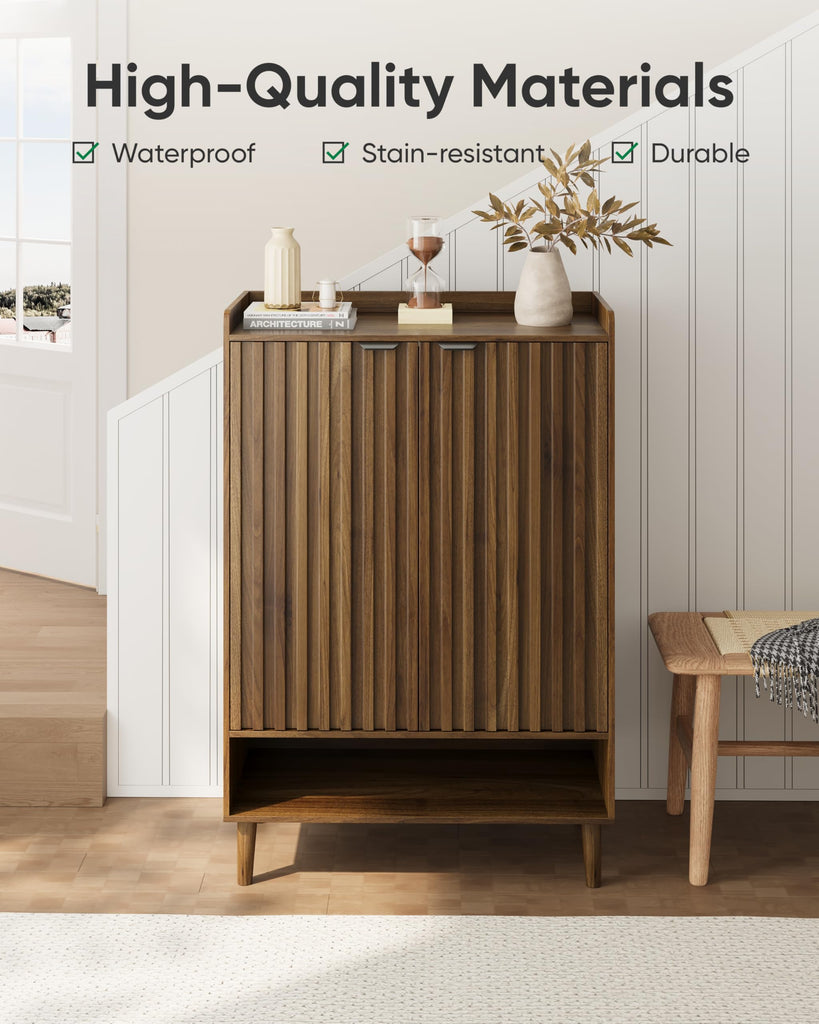 Large 6-Tier Shoe Storage Cabinet with Fluted 2 Doors, 44" Tall Freestanding Entryway Shoe Cabinet with Adjustable