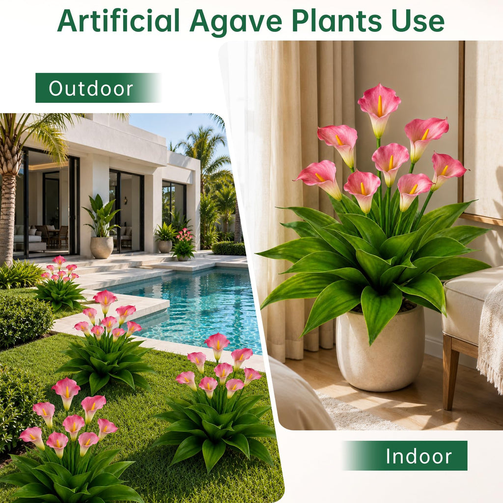 Artificial Agave Plants Outdoor 25.5 Inch, Large UV Resistant Realistic Fake Agave Succulent with Ground Stakes, Faux