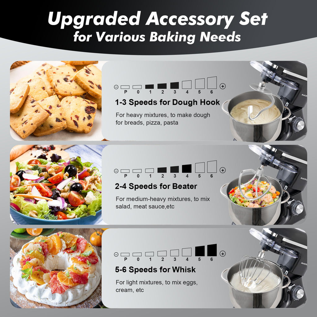Stand Mixer,8QT 900W 6-Speed Tilt-Head Food Mixer, Kitchen Electric Mixer with Dough Hook, Wire Whip & Beater