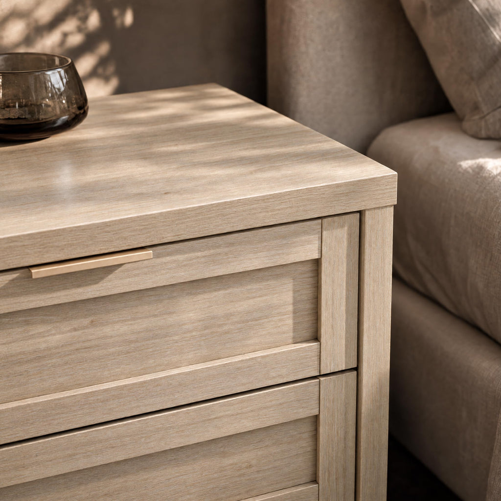 Nightstands Set of 2, 3 Drawer Bedside Table, Light Weathered Oak