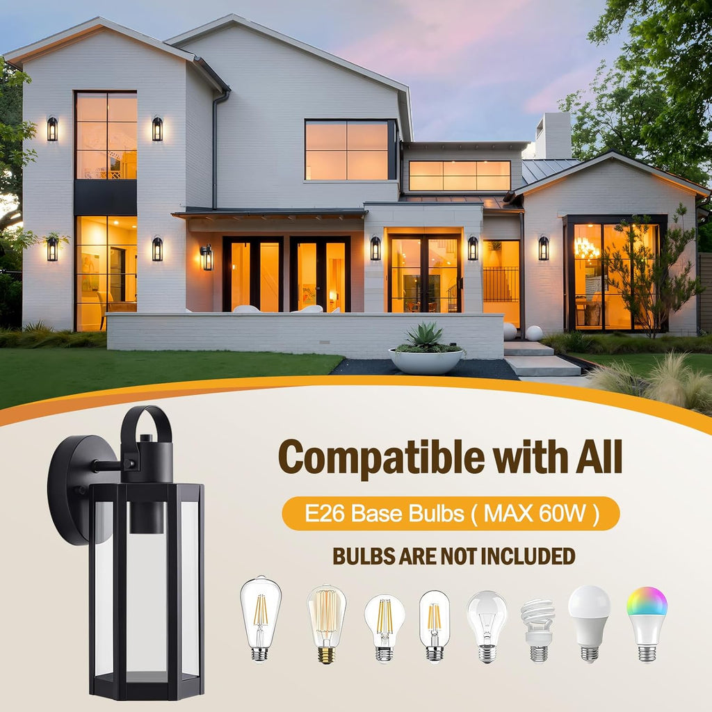 2 Pack Exterior Lighting Fixtures, Outdoor Wall Light with Clear Glass