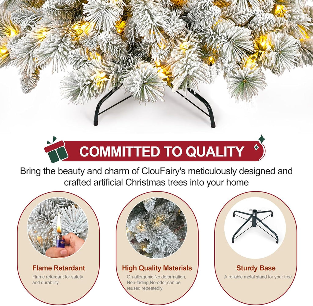 Flocked Christmas Tree , Premium Prelit Christmas Tree - Trees with Lights-White Snow Flocked Pre-lit Trees