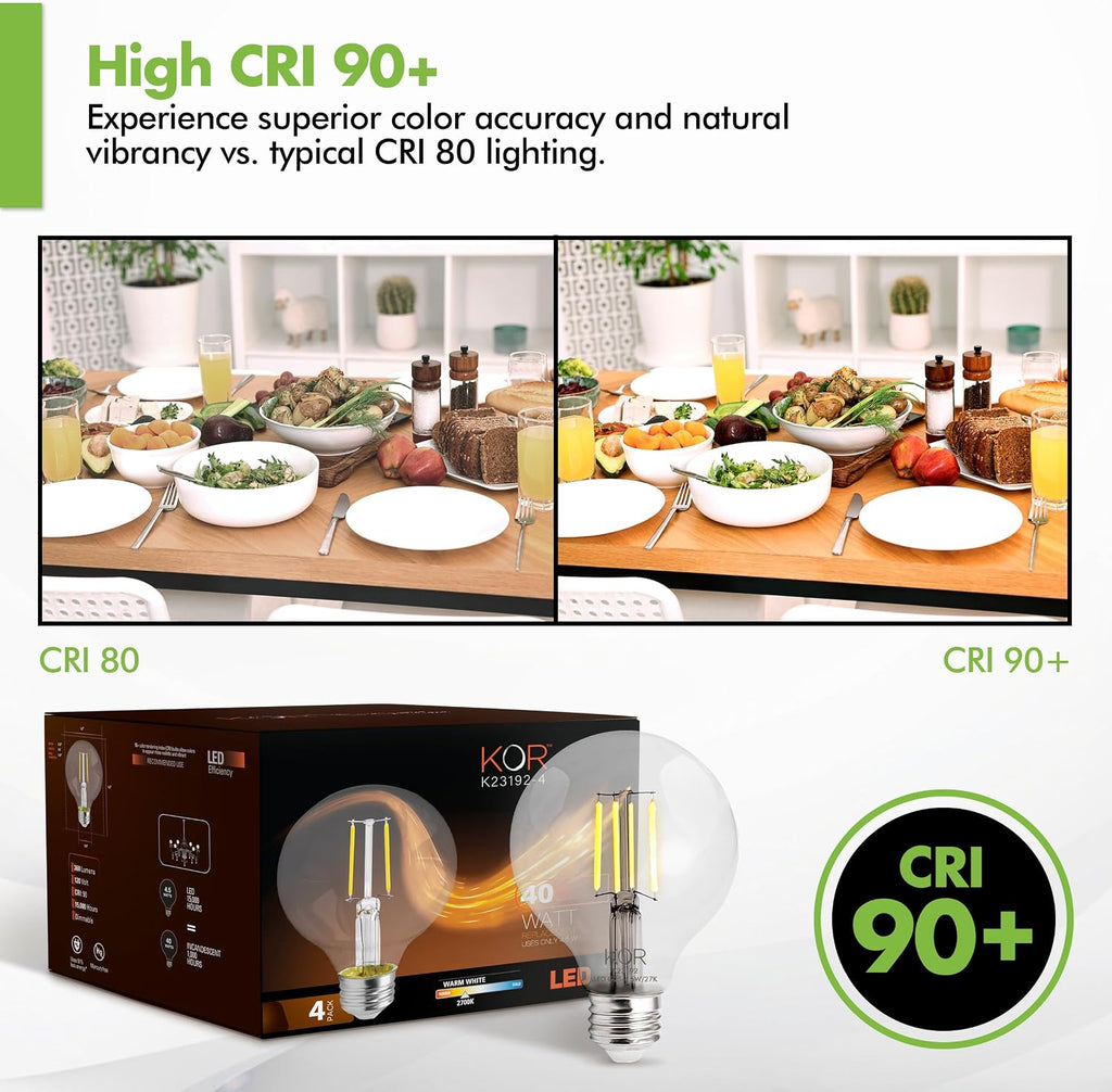 G25 LED Globe Light Bulbs, 40W Equivalent, 2700K, Dimmable, 4-Pack