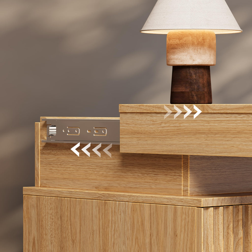 Fluted 3 Drawer Dresser with Charging Station, Oak