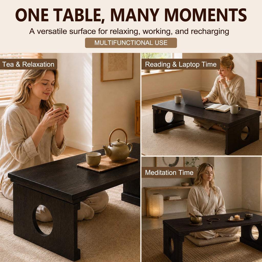 Foldable Japanese Floor Table, Folding Coffee Table, Natural Paulownia Wood