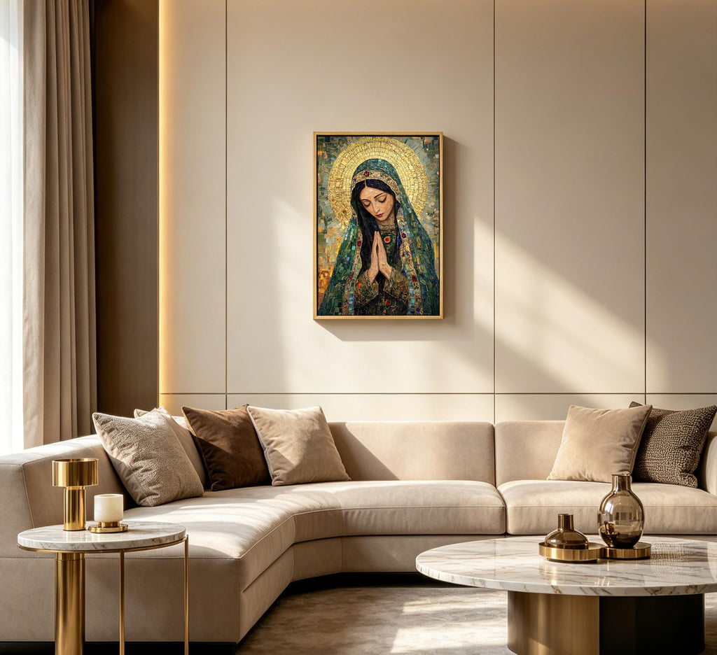 Framed Blessed Mother Wall Art, Virgin Mary Catholic Painting Canvas Prints, Our Lady of Guadalupe Portrait Picture