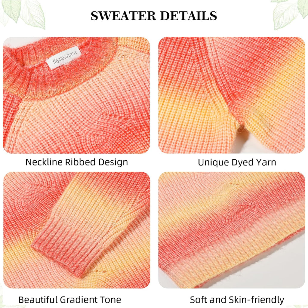 Striped Sweaters Gradient Long Sleeve Cable Knit Sweater Chunky Pullover Jumper Fall Winter