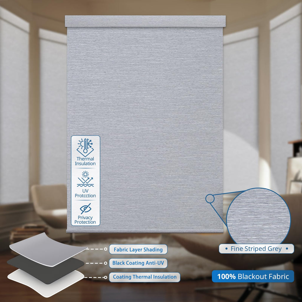Motorized Blinds for Windows - Roller Window Shades with Remote, No-Drill Installation, Cordless Automatic Blinds