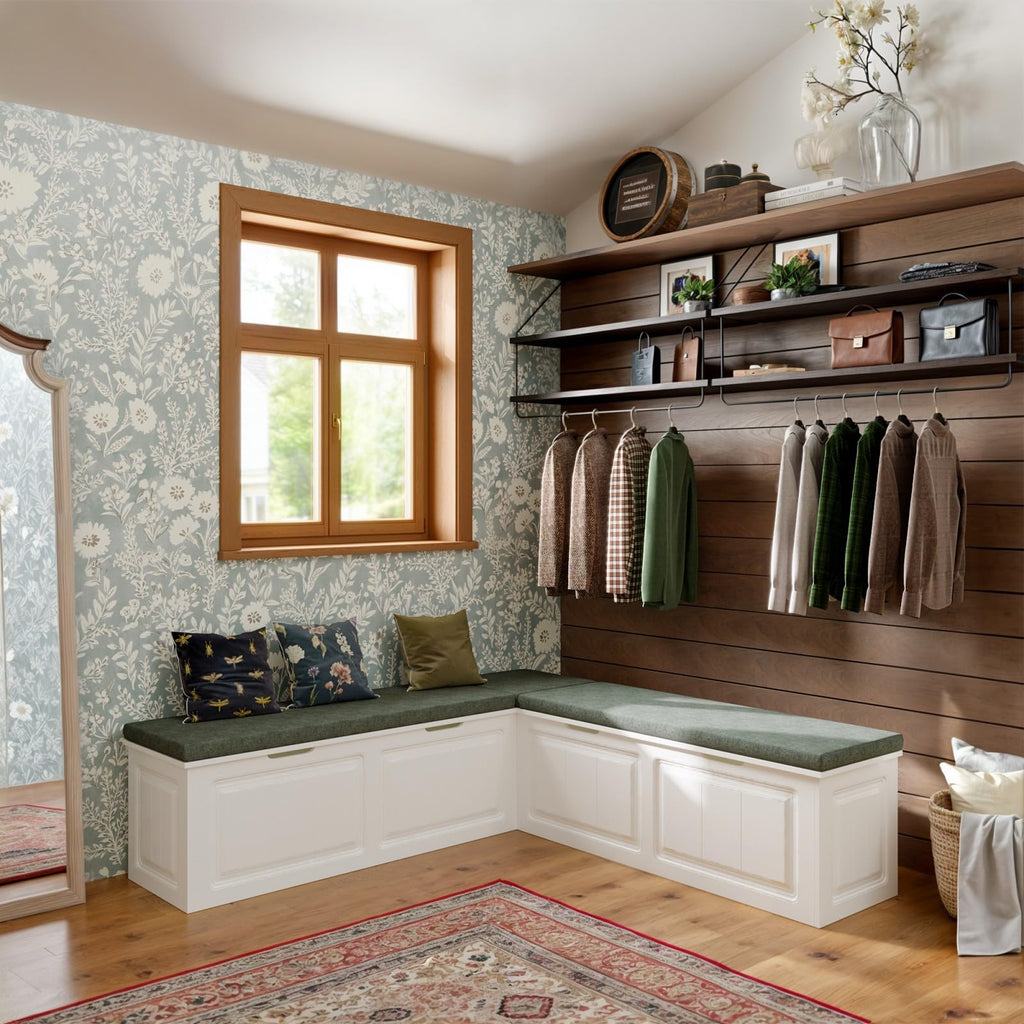 L Shape Storage Bench, Kitchen Breakfast Nook Bench, Backless Corner Bench Nook with Storage, Shoe Benches with
