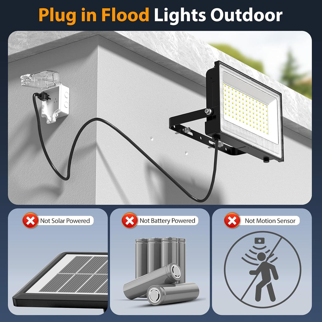 120W Flood Lights Outdoor,12000lm Bright LED Work Light with Plug,Daylight White LED Flood Lighting, IP66 Waterproof