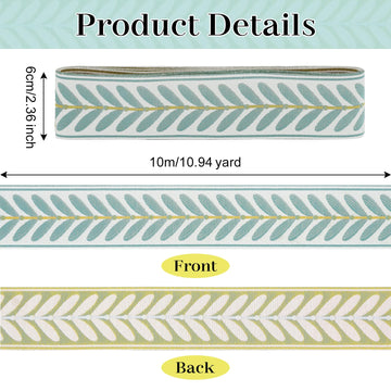 Jacquard Ribbon Fabric Trim 2.4 Inch Leaf Pattern Jacquard Woven Embroidery Decorative Ribbon for DIY - 10.9 Yards
