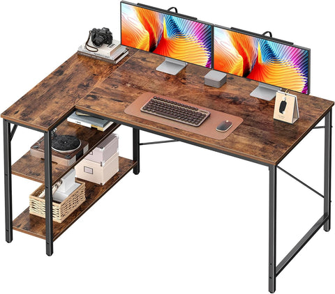 47 Inches L Shaped Desk, Computer Desk with Reversible Storage Shelves, for Gaming Corner Home Office Writing Study