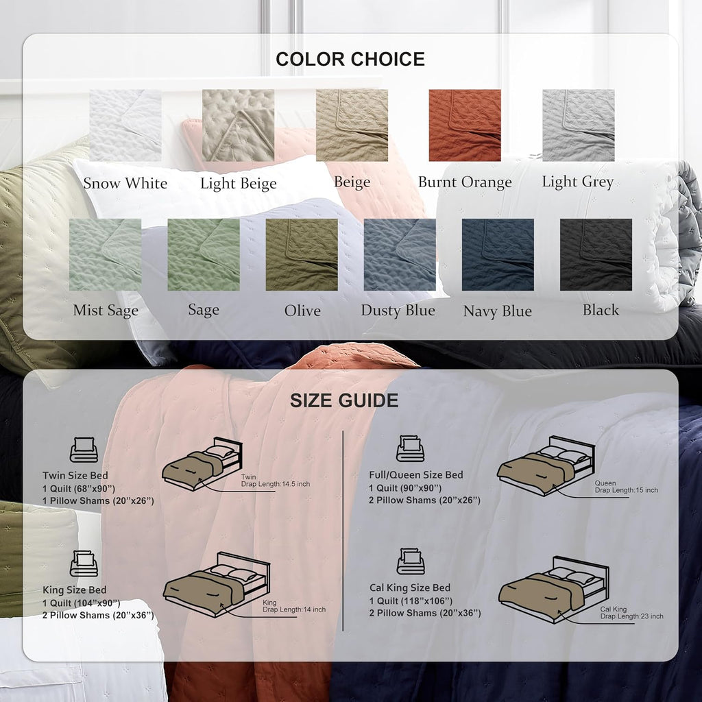 Cloud Oversized King Quilt Sets with Pillow Shams, Beige California Cal King Lightweight Soft Coverlet Bedspread, Tan