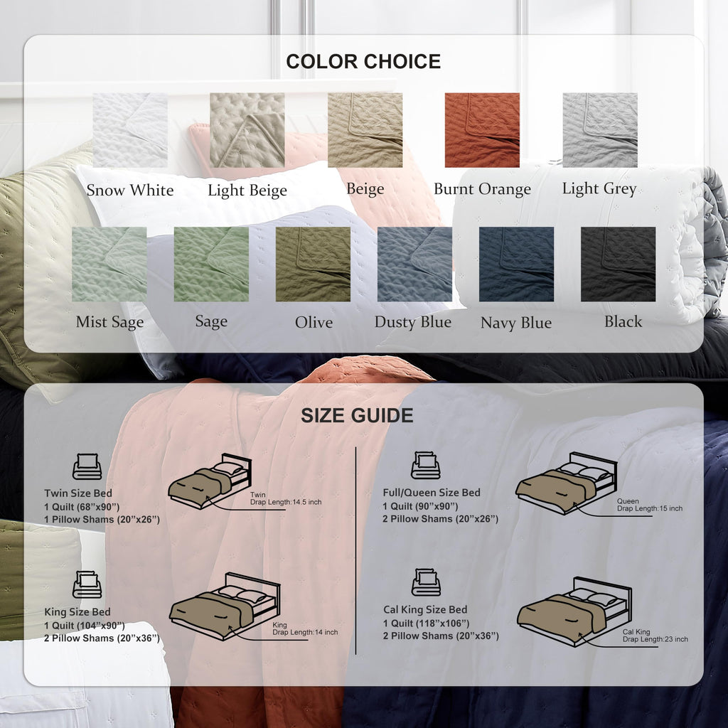 Dusty Blue Quilt Bedding Set, California Lightweight Soft Bedspread, Farmhouse Rustic