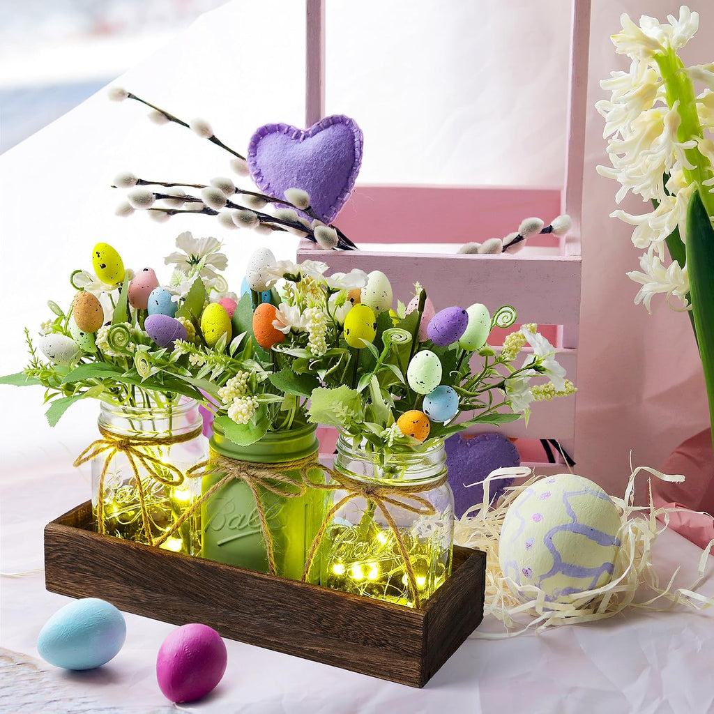 Easter Centerpiece Table Decorations for Table Runner Farmhouse Coffee Table Decor with Wood Tray and Led Light Table - Set of 3