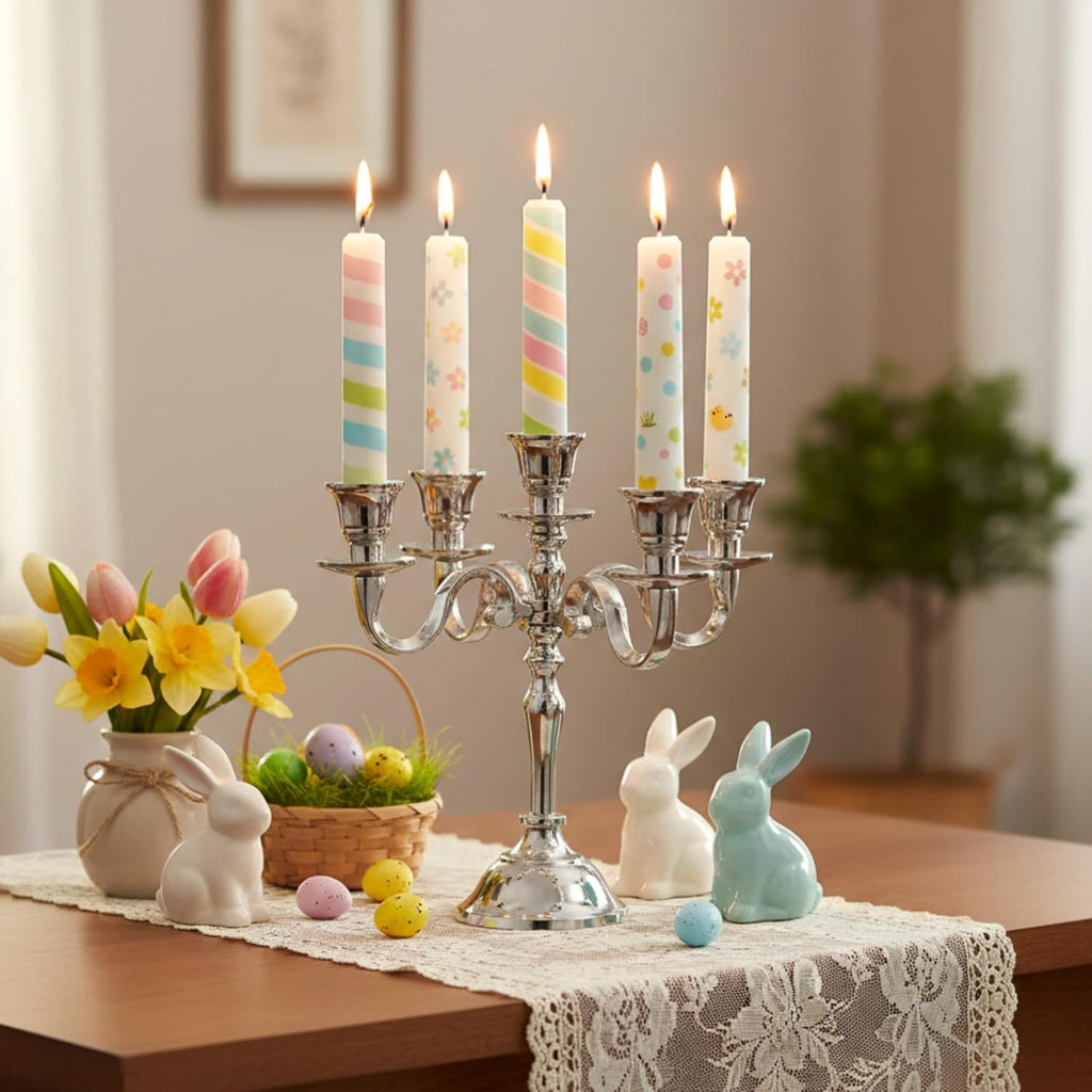 5 Arm Baby Candelabra Silver Glossy 8 Inch Taper Candle Holders Gothic Decorations Candlesticks Holder Home Decor